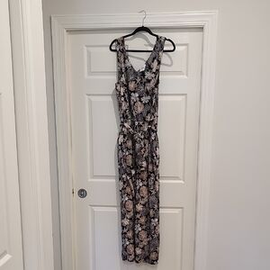 J. Jill Black Floral-Print Sleeveless Jumpsuit